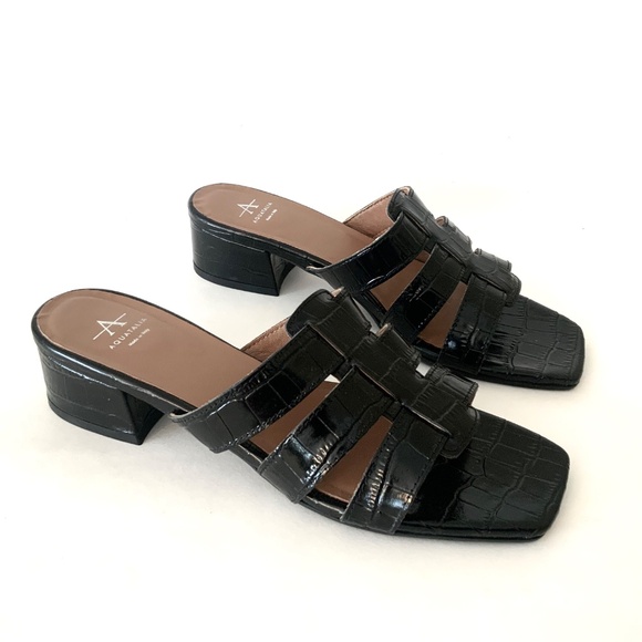 Aquatalia Harla Croco Caged Mule Sandals Black Leather Croc Embossed Shoes 8 - Picture 4 of 16